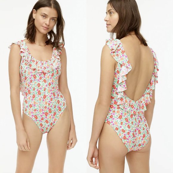 J. Crew Other - J. Crew Ruffle Scoop Back One Piece Swimsuit in Storybook Floral - Size 16